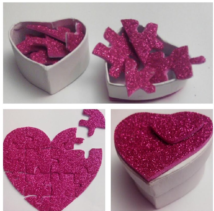Caja sorpresa para San Valentin: puzzle de corazón con goma eva
